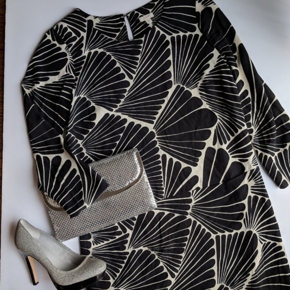 J. Crew black and tan pattern dress with 3/4 sleeves and pockets - Picture 4 of 10